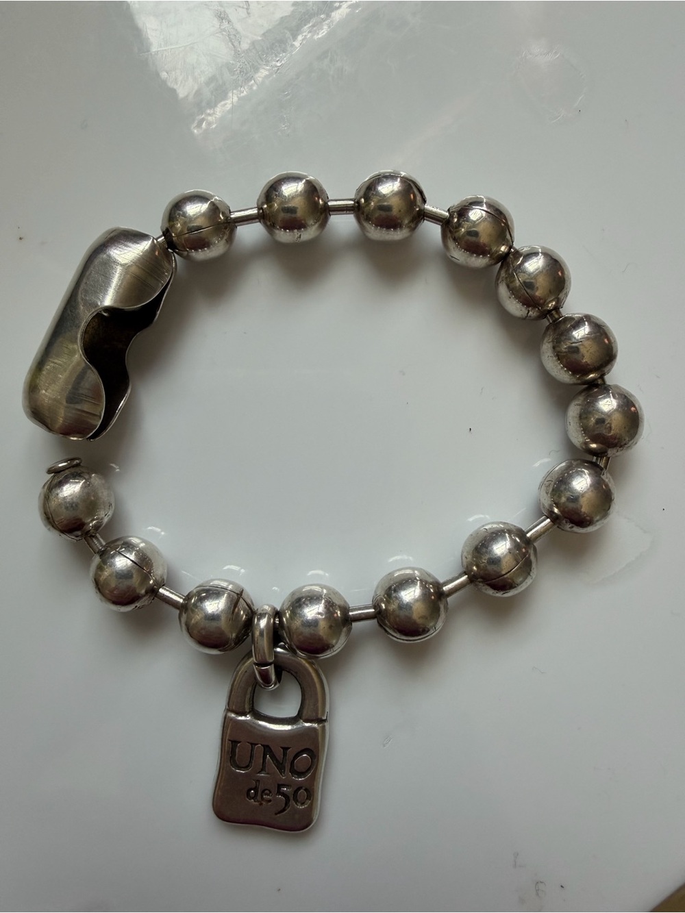 Authentic UNOde50 Silver Plated Ball Bead Bracelet with Signature Padlock Charm